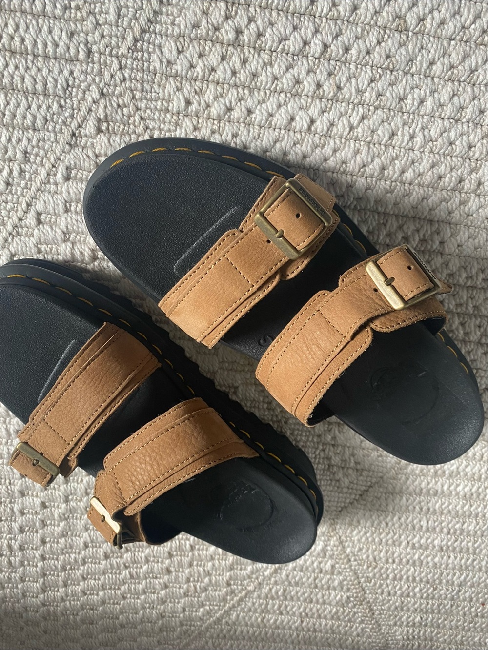 Dr. Martens Brown Leather Double-Buckle Slides with Black Footbed